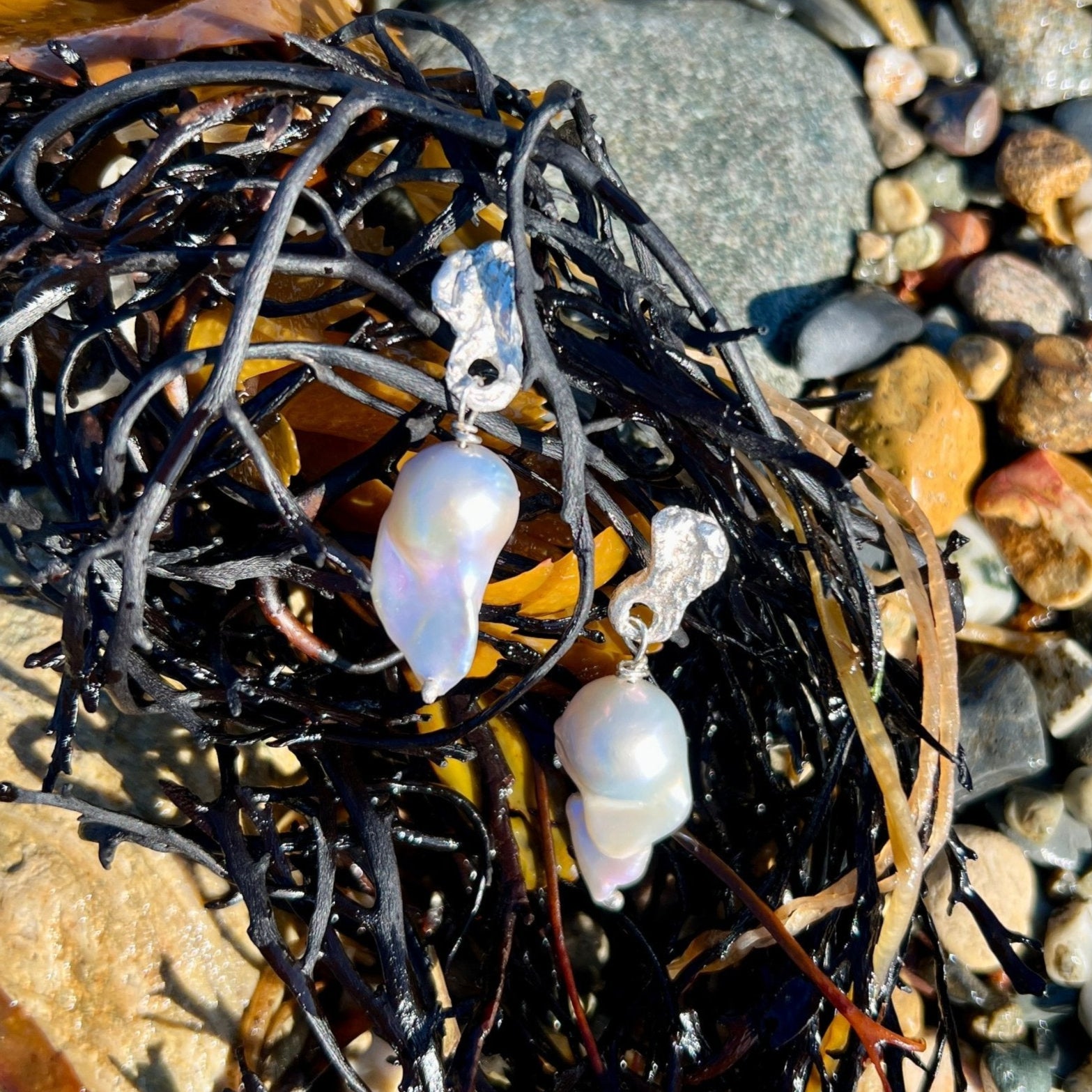 Seafoam - Fireball pearls Silver Earrings  — Mythic Goddess Collection - 6 elements Studio