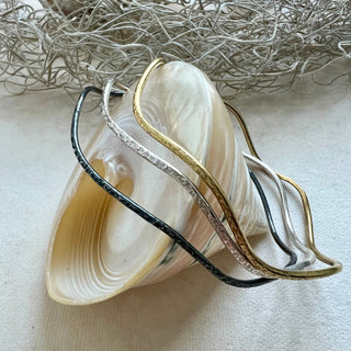 Silver Wavy Bangles Trio – Water, Fire and Spirit : three shimmering finishes, elemental energy from 6 elements Studio