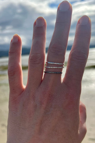 Silver Trinity – Elemental Ring Set: Earth, Water and Air wqorn on a hand - 6 elements Studio