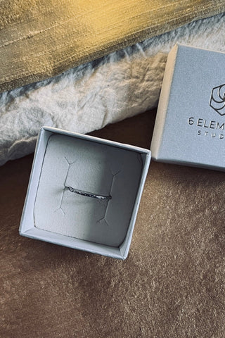 Six Elements Goddess - Earth Silver Stacking Ring in a brand packaging light box  - 6 elements Studio