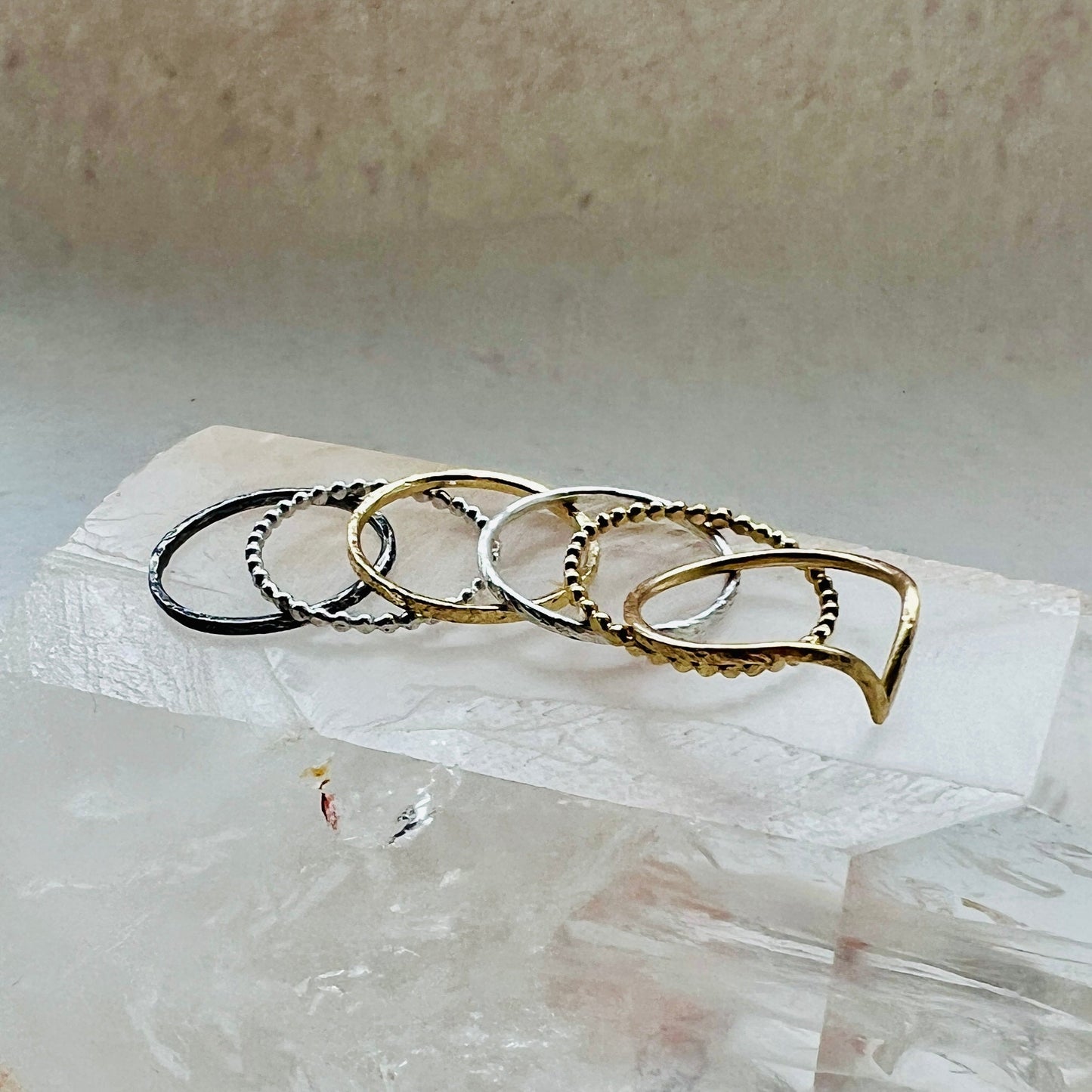 The Rings of Becoming – Elemental Stacking Ring Set in Gold and Silver - 6 elements Studio