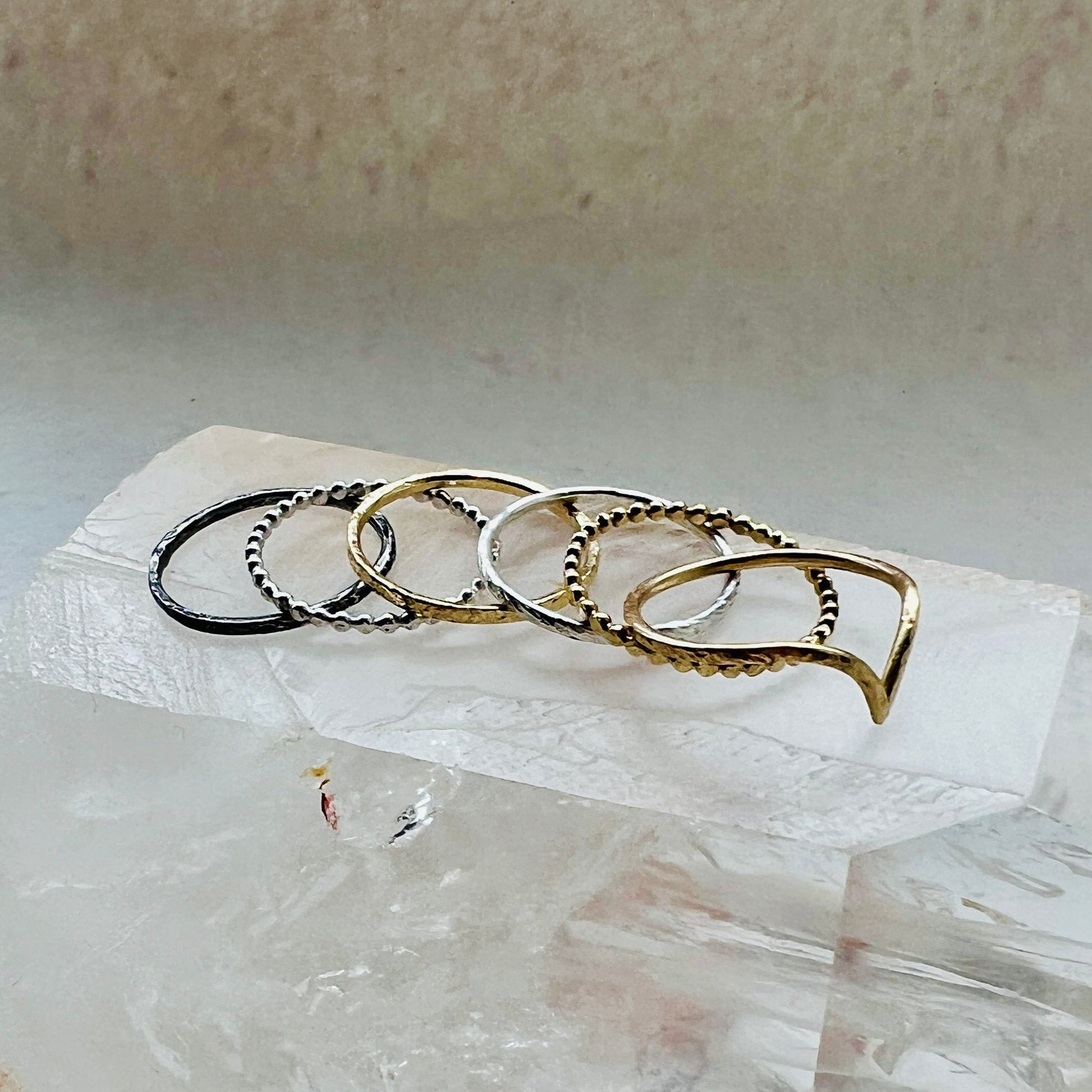 The Rings of Becoming – Elemental Stacking Ring Set in Gold and Silver - 6 elements Studio