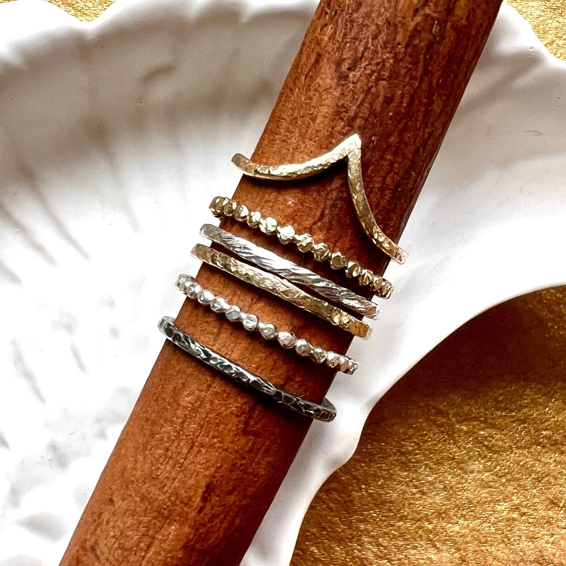 The Rings of Becoming – Elemental Stacking Ring Set in Gold and Silver - 6 elements Studio