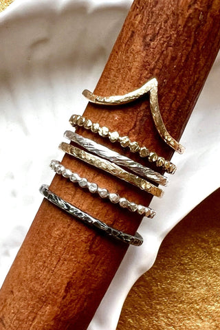 The Rings of Becoming – Elemental Stacking Ring Set in Gold and Silver - 6 elements Studio