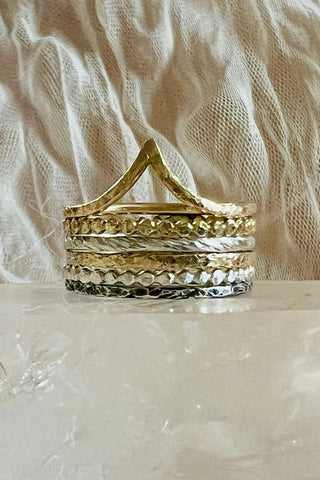 Six Elements Goddess – Stacking Ring Set in Gold and Silver