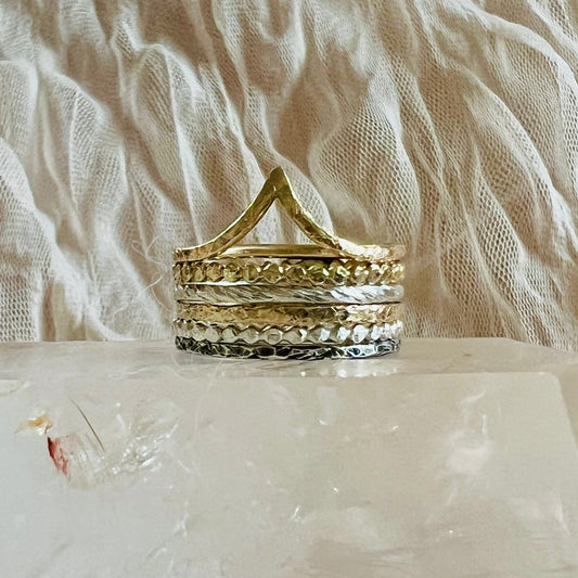 Six Elements Goddess – Stacking Ring Set in Gold and Silver