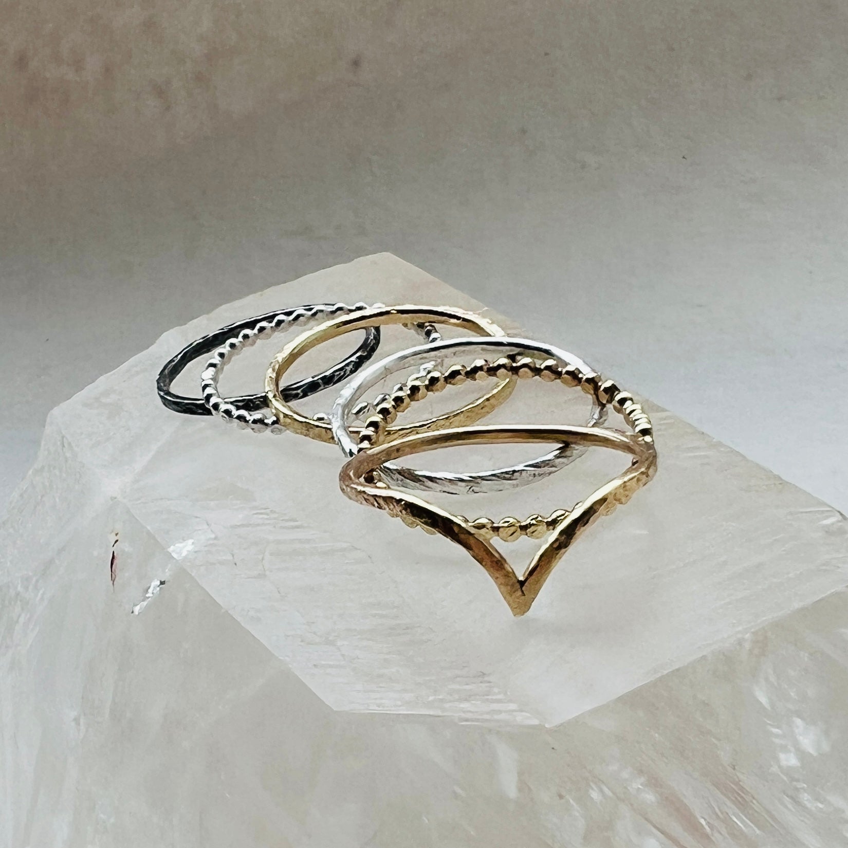 Six Elements Goddess – Stacking Ring Set in Gold and Silver from 6 elements Studio