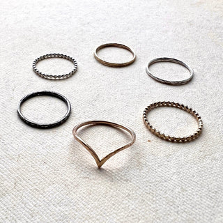 The Rings of Becoming – Elemental Stacking Ring Set in Gold and Silver - 6 elements Studio