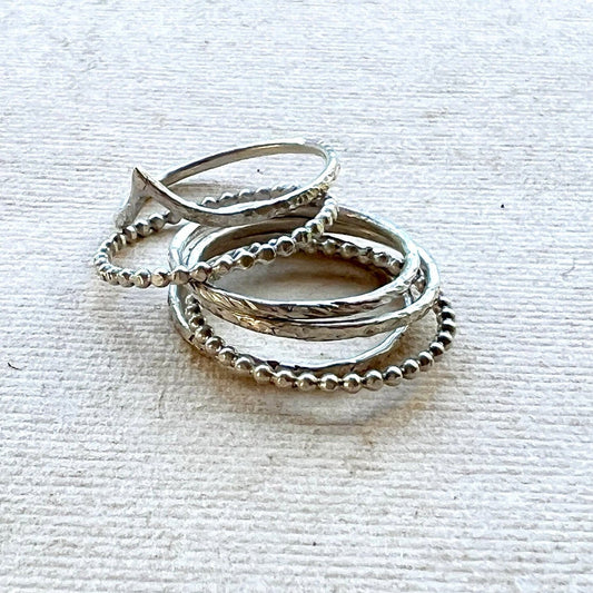 Six Elements Goddess - Stacking Ring Set in Silver  - 6 elements Studio