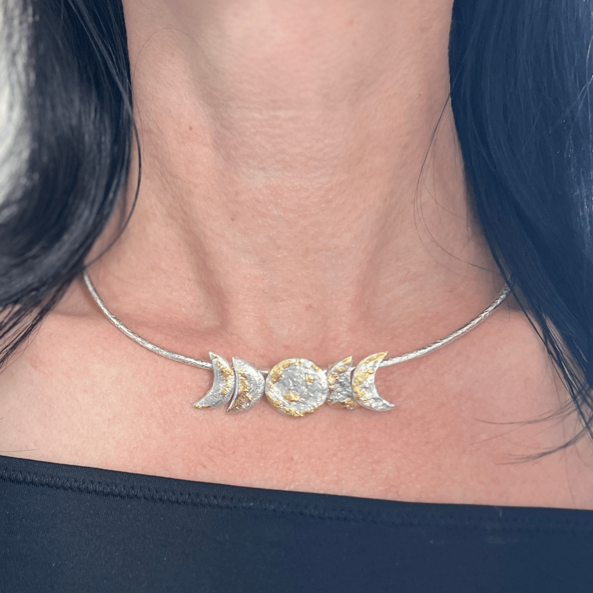 Unique Silver Moon Phases Necklace. - 6 elements Studio