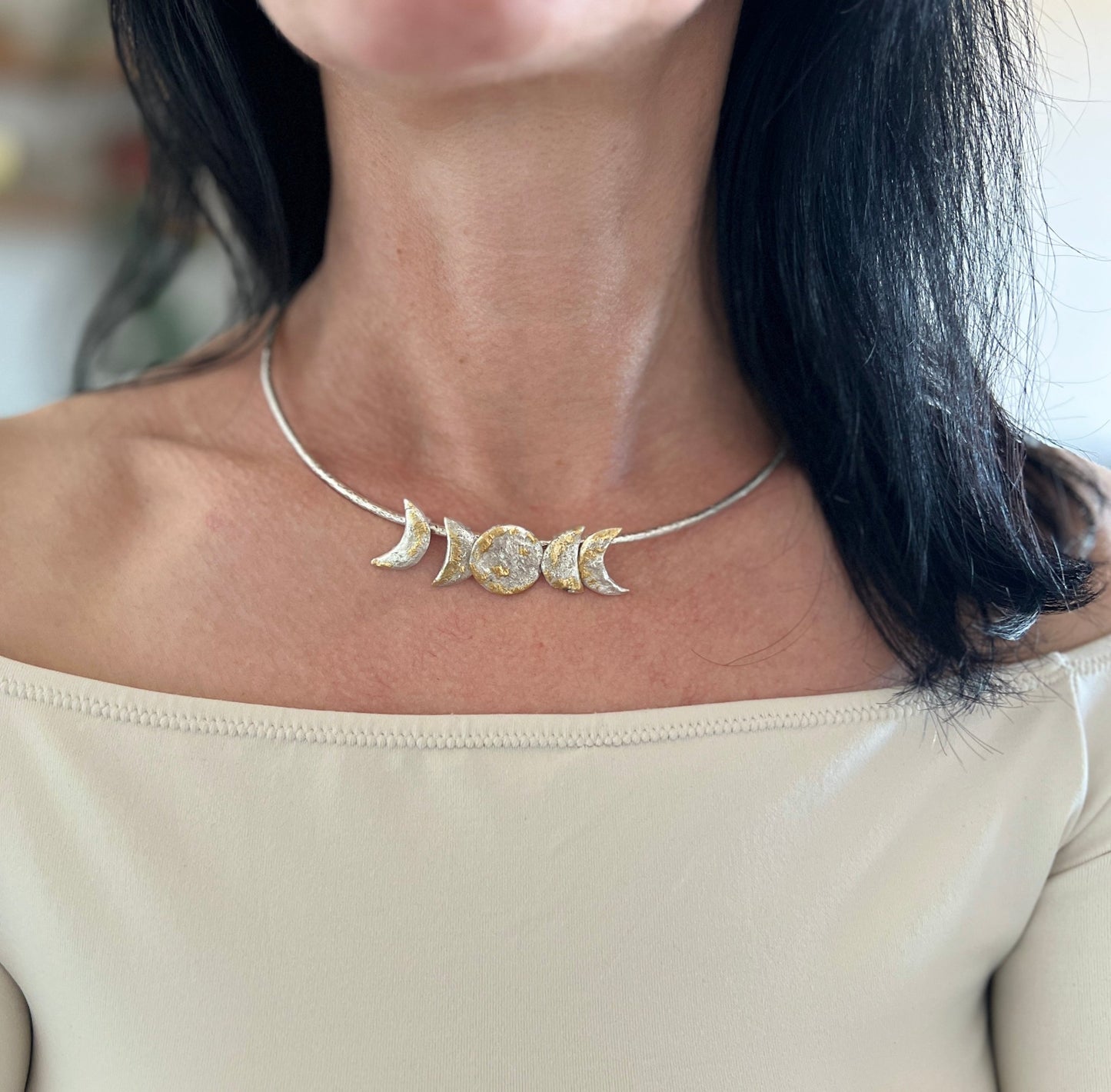 Unique Silver Moon Phases Necklace. - 6 elements Studio