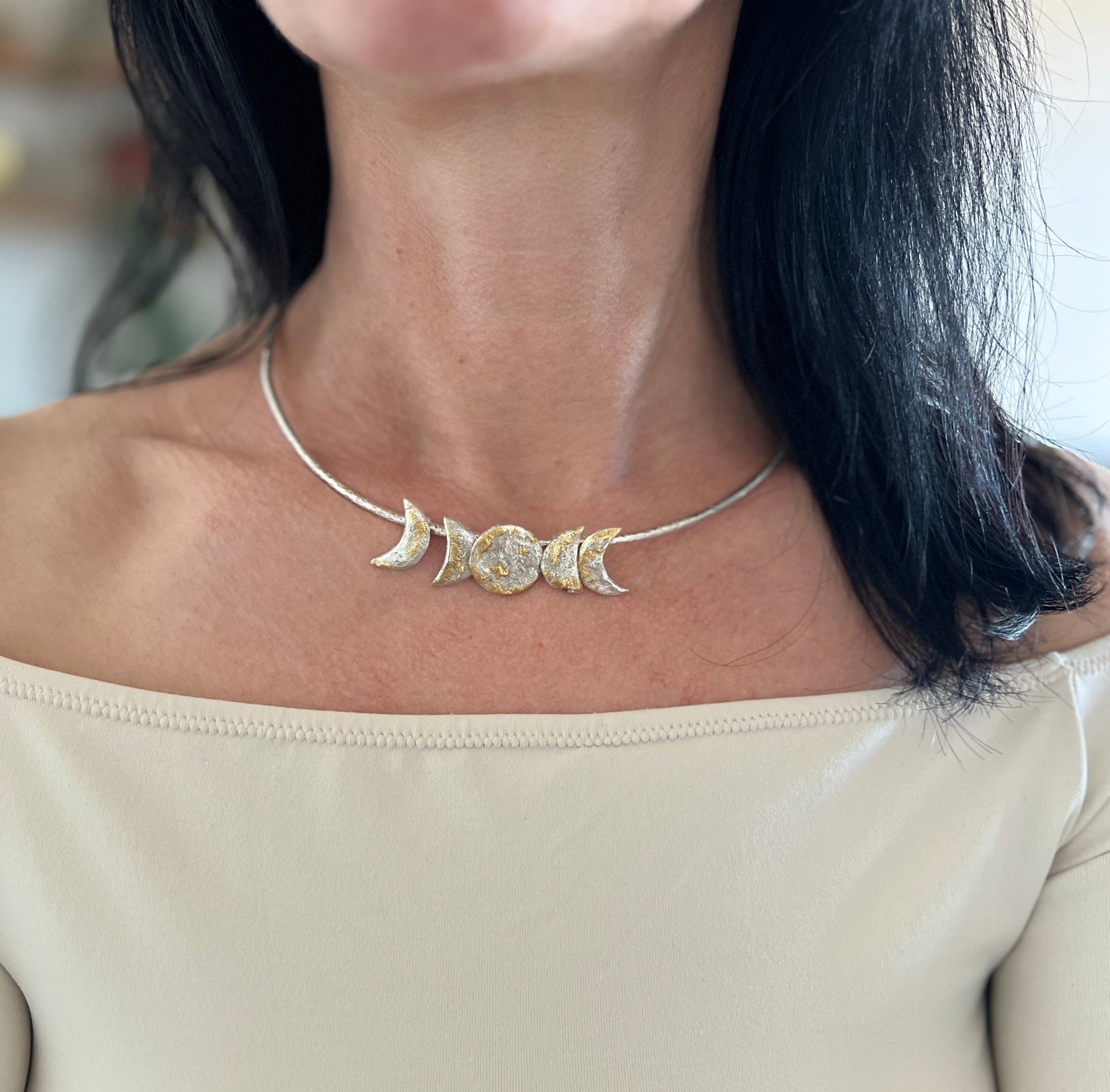 Unique Silver Moon Phases Necklace. - 6 elements Studio