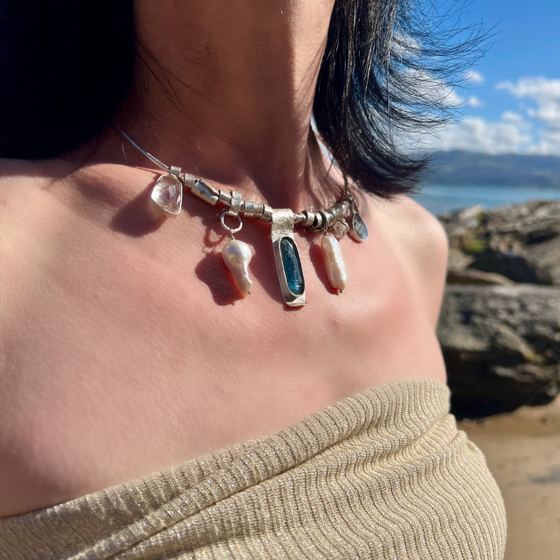 Whispering Tides – Silver Bohemian Necklace of the Six - 6 elements Studio