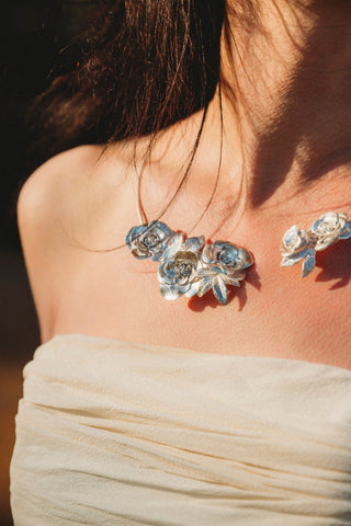 Whispers of the Wild Rose - Silver Rose Necklace - 6 elements Studio