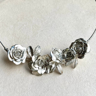 Whispers of the Wild Rose - Silver Rose Necklace - 6 elements Studio