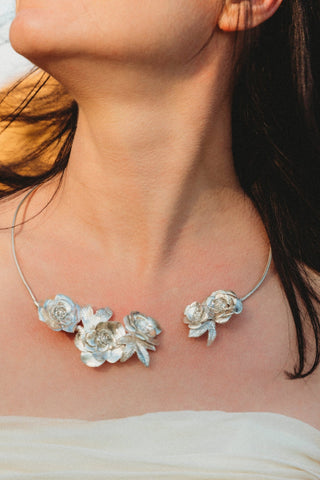 Whispers of the Wild Rose - Silver Rose Necklace - 6 elements Studio