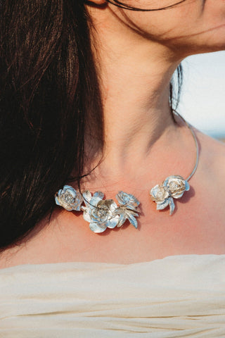 Whispers of the Wild Rose - Silver Rose Necklace - 6 elements Studio